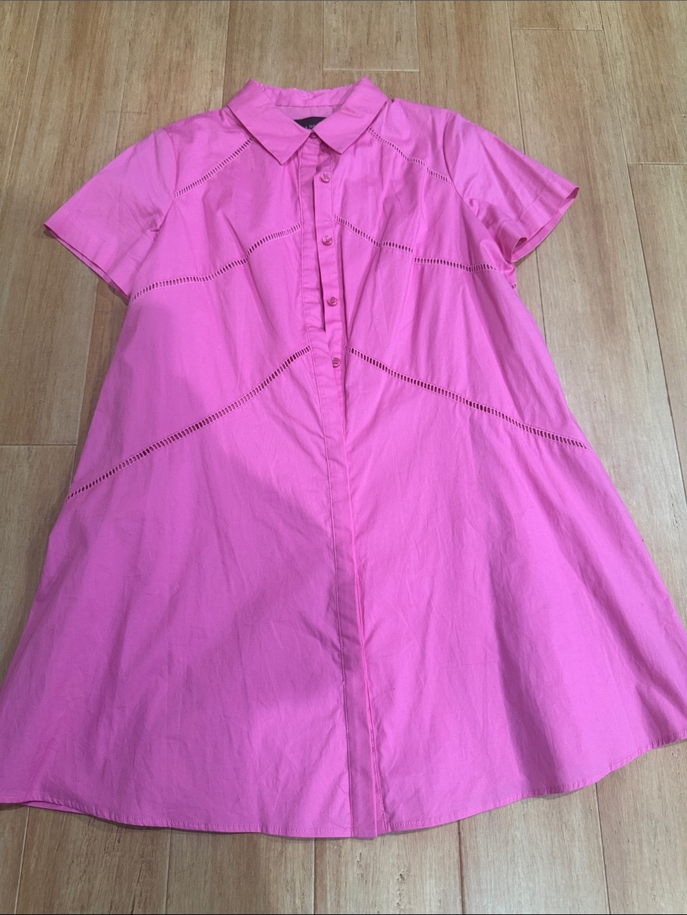 Donna Morgan Hot Pink Short-Sleeve Button-Front A-Line mini dress.